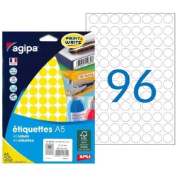 Etikety kruhové 15mm Agipa A5 žlté 