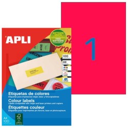 Etikety farebné 210x297mm APLI A4 100 hárkov fluo červené 