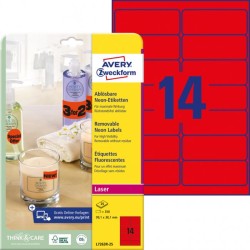 Etikety Avery odnímateľné 99,1x38,1 mm neónové červené 