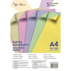 Farebný papier Gimboo A4, 100 listov, 80g, 5 pastelových farieb Farebný papier Gimboo A4, 100 listov, 80g, 5 pastelových farieb